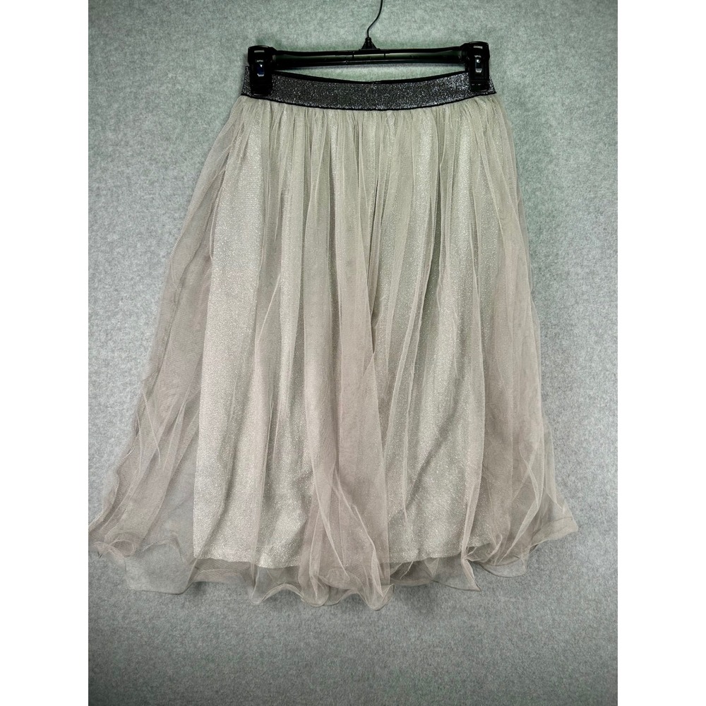 Forever 21 Silver Metallic Tulle Midi Skirt Grey Glitter Waistband XS